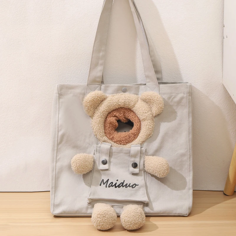 

Canvas Pet Bag Bear-shaped Shoulder Bag Pet Carriers Outgoing Travel Pets Handbag Small Pet Carrier Bag Fashion Breathable