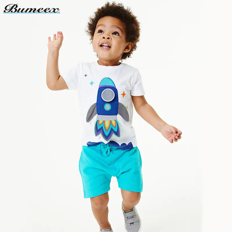 

Детский хлопковый костюм с коротким рукавом и круглым вырезом