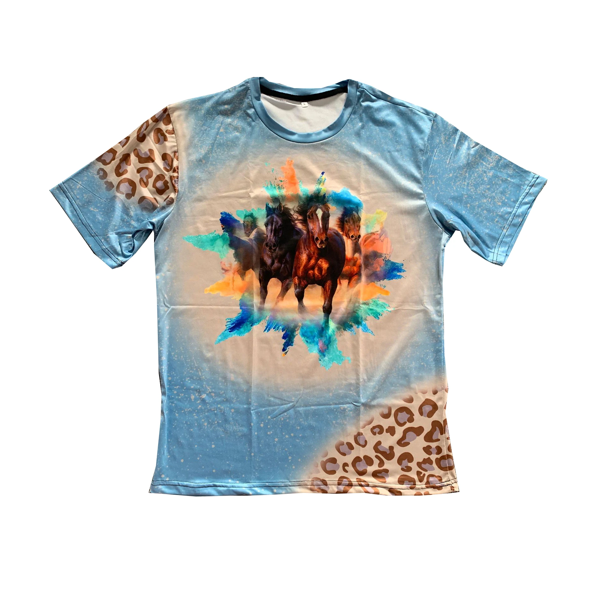 

Fashion Boys Clothing Horse Pattern Leopard Print Short Sleeves Dress Blue Kids T-Shirt