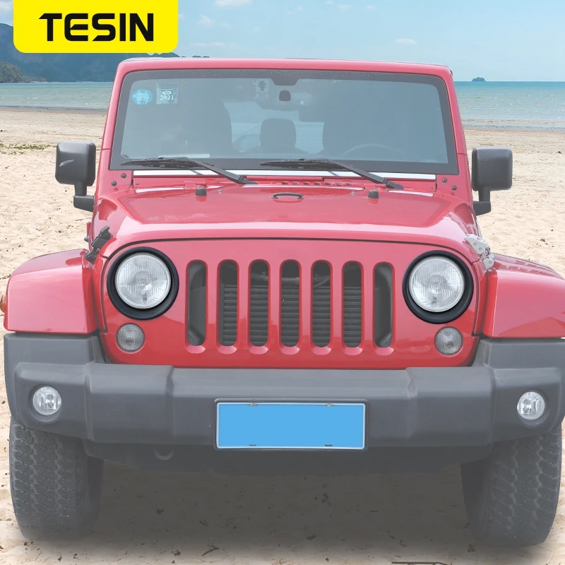 Капоты TESIN для фар Jeep Wrangler JK 2007 + декоративные наклейки на переднюю фару