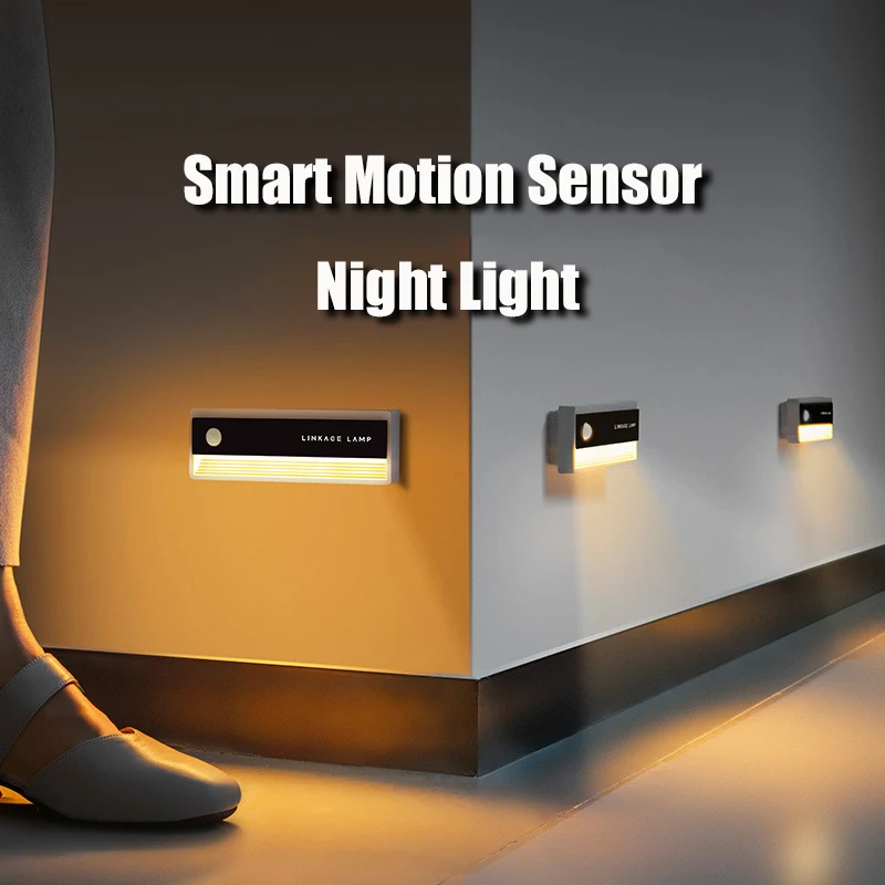 

LED Night Light Motion Sensor Linkage Lamp Rechargeable Closet Kitchen Cabinet Corridor Stair Wall Staircase Lights