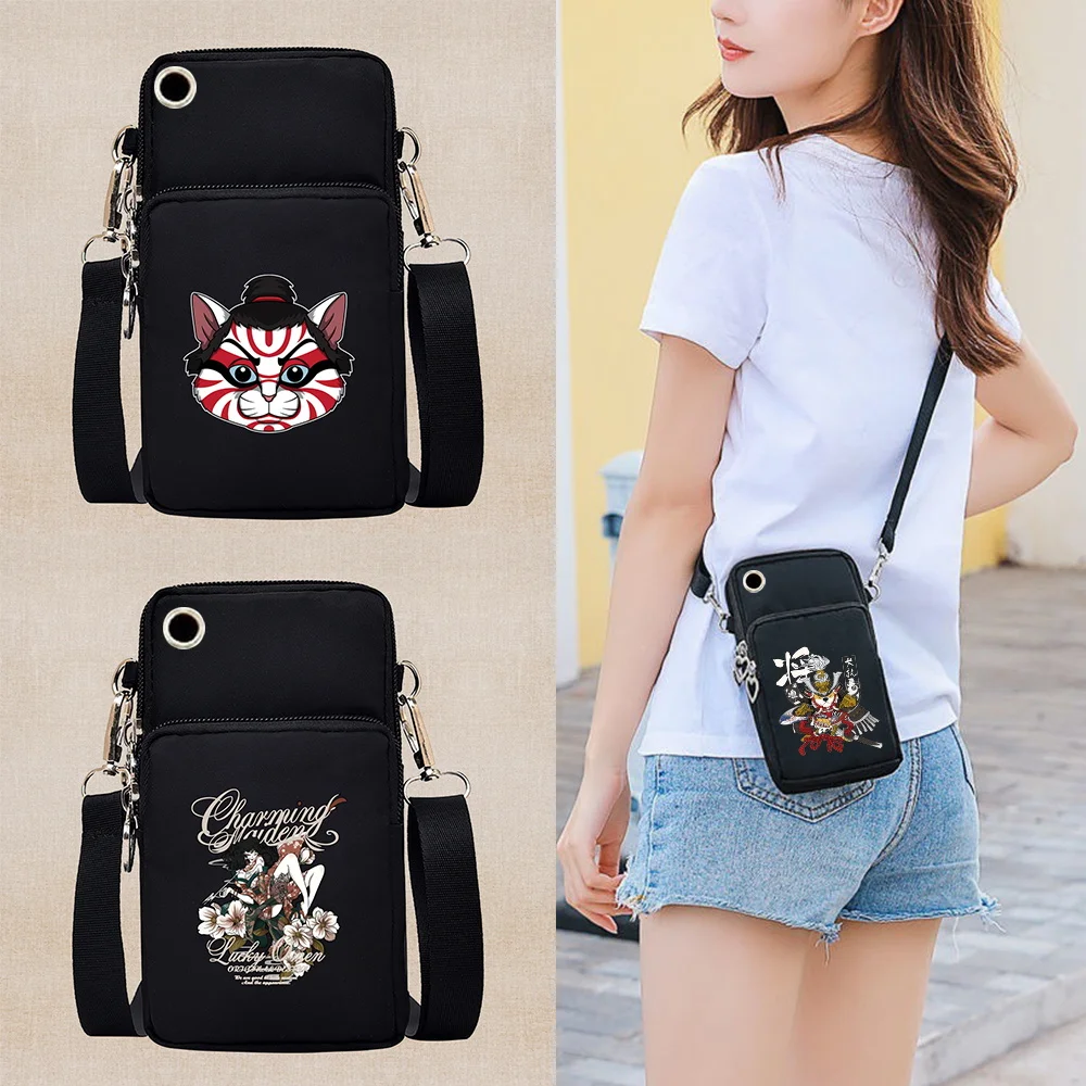 

Waterproof Shoulder Organizer Mobile Phone Bag for IPhone Samsung Sony Samurai Theme Printing Harajuku Sports Women Arm Bags