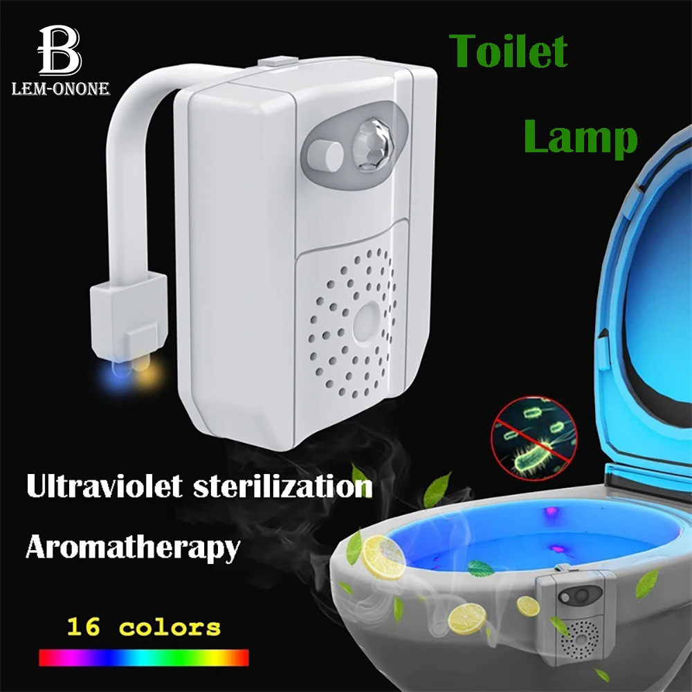 

16-Color LED Motion Sensor Toilet Light with Air Refreshing Function UV Germicidal Lamp Emergency Lighting for Bathroom