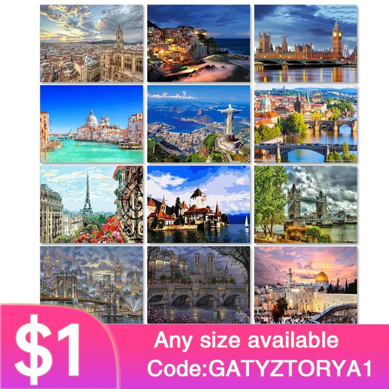 GATYZTORY Modern Pictures by Numbers for Adults Paintings on Number City Scenery Acrylic Paint Painting Decor Artwork with Frame