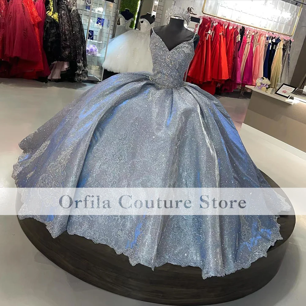 Фото Блестящее платье для выпускного вечера Quinceanera 2022 Кружевная аппликация Блестки Сверкающее бальное платье для вечерние милое 16 платье одежда... №2