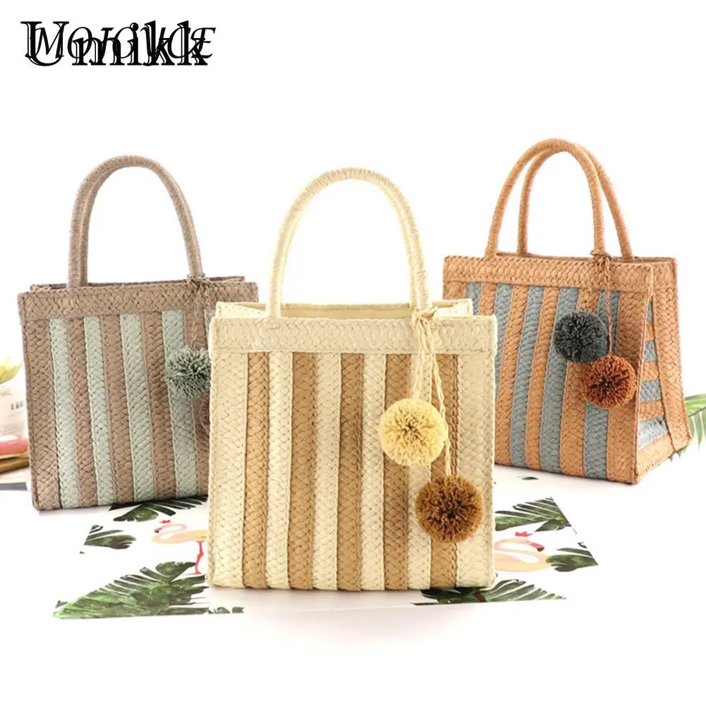 

Leisure Fashion Women Top-Handle Bags Straw Beach Shoulder Bags Fashionable Simple Solid Color Handmade Bags Ladies Handbags