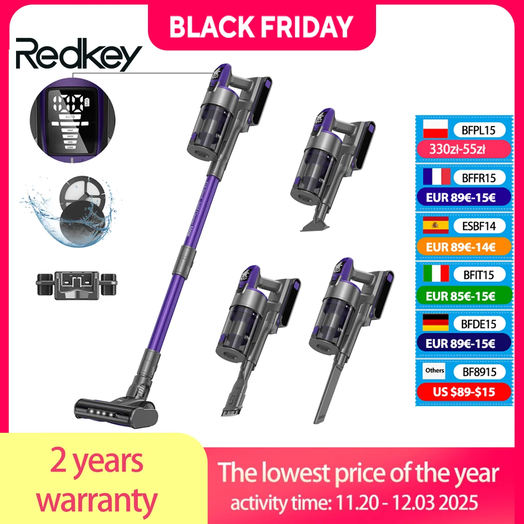 

Пылесос Redkey X18, 500 Вт, беспроводной, сухая уборка, циклонный контейнер