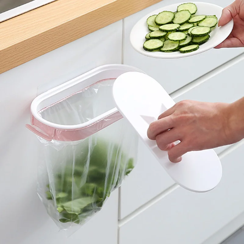 

1Pc Plastic Hangable Garbage Bag Holder with Lid closet Wall Mounted Organizer Garbage Bag Holder Bathroom Kitchen Accessories