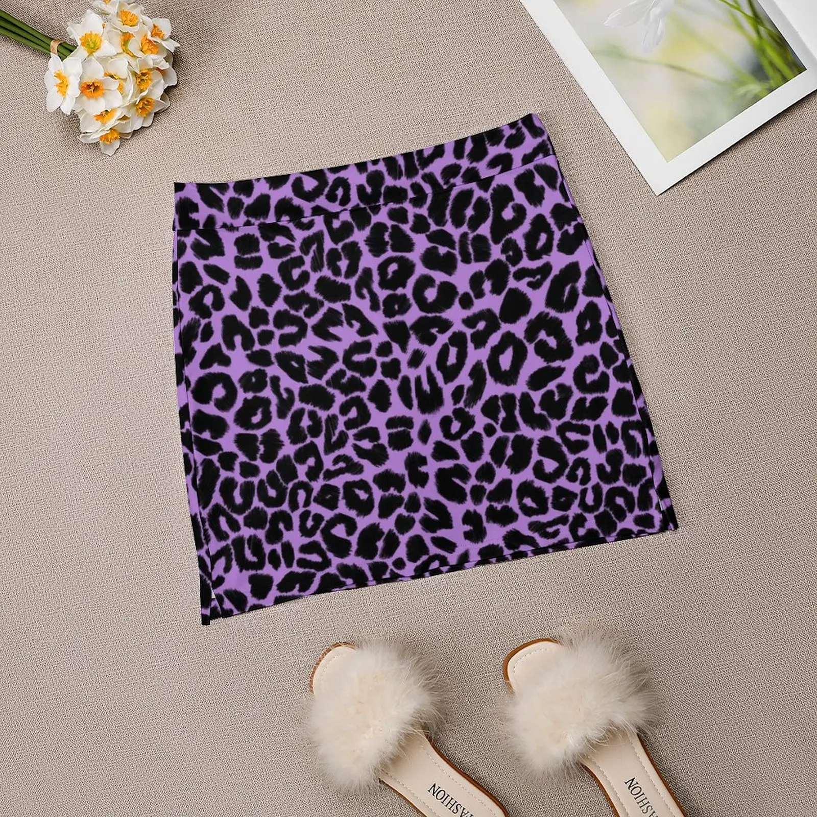 Юбка-брюки с леопардовым принтом фиолетовая и черная