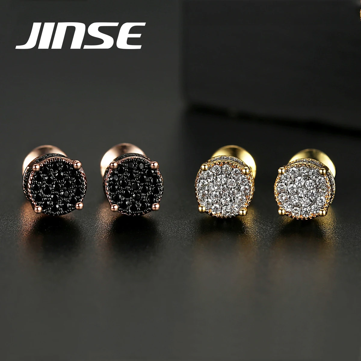 Серьги JINSE для женщин круглые серьги-гвоздики кубический цирконий золотой цвет