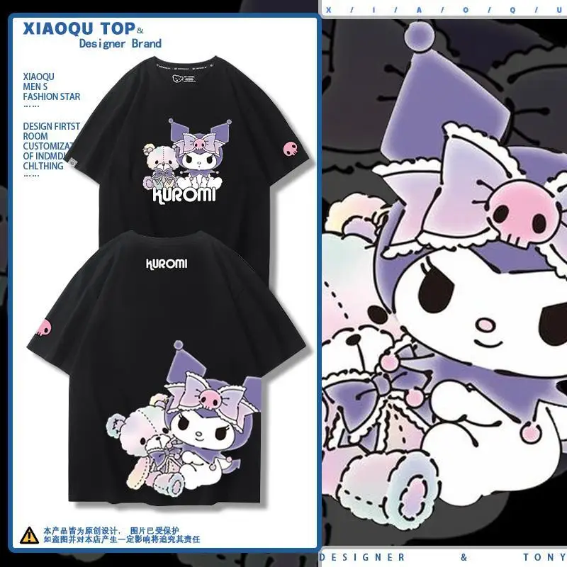 

Summer New Kawaii Y2K Sanriode Kuromi Cotton Short-Sleeved Cartoon Cute Students Loose Hundred with Tops Couple Shirt