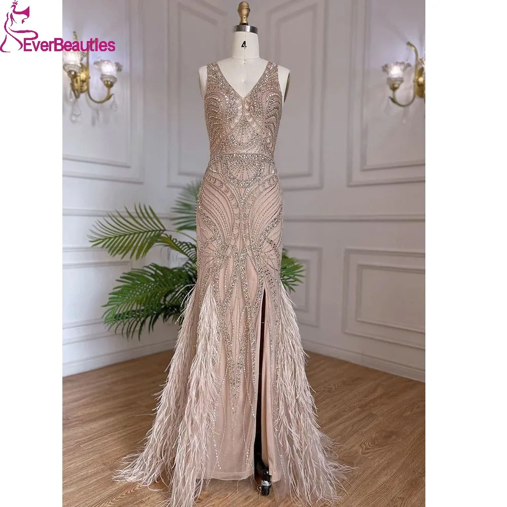 

Luxury Beaded Dubai Prom Dresses for Women Sexy V Neck Formal Dress Saudi Arabia Party Gown Mermaid Glitter Sequin Evening Dress