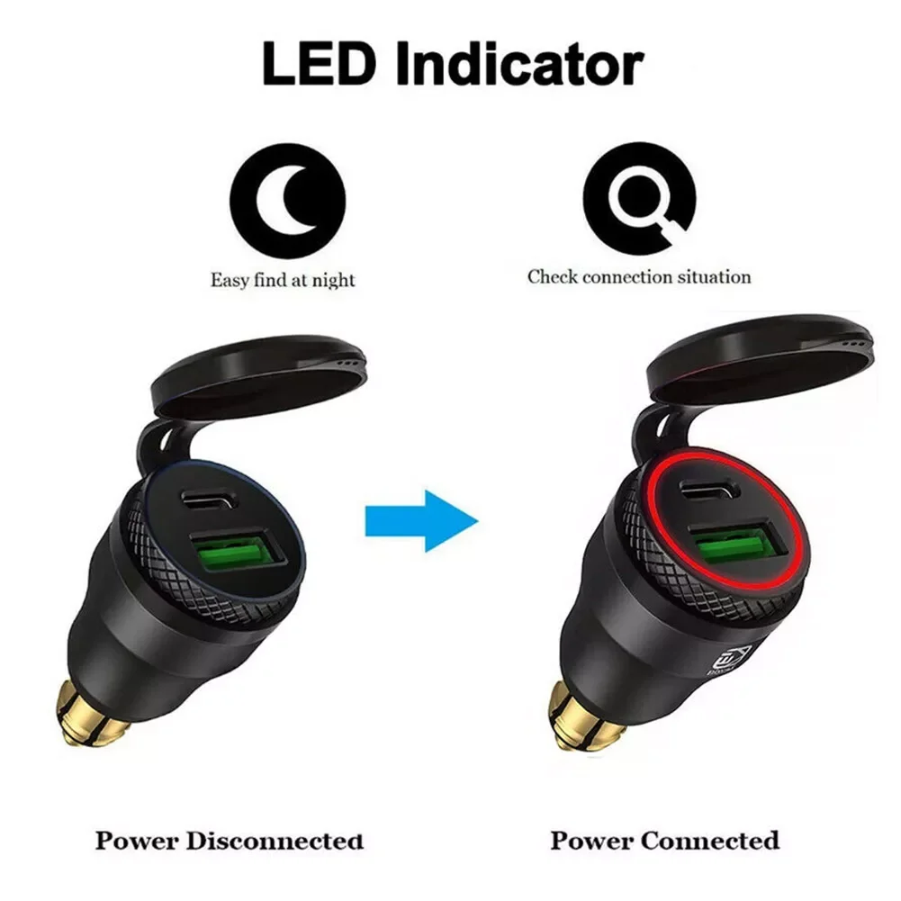

Type C + USB Power Socket Charger For BMW Motorcycle DIN Plug Adapter
