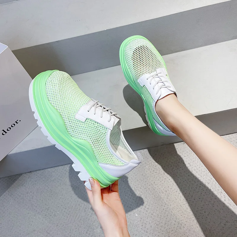 

Breathable Mesh Sneakers for Women Summer 2022 Lace Up Wedges Casual Shoes Woman Thick Sole Platform Walking Shoes Female