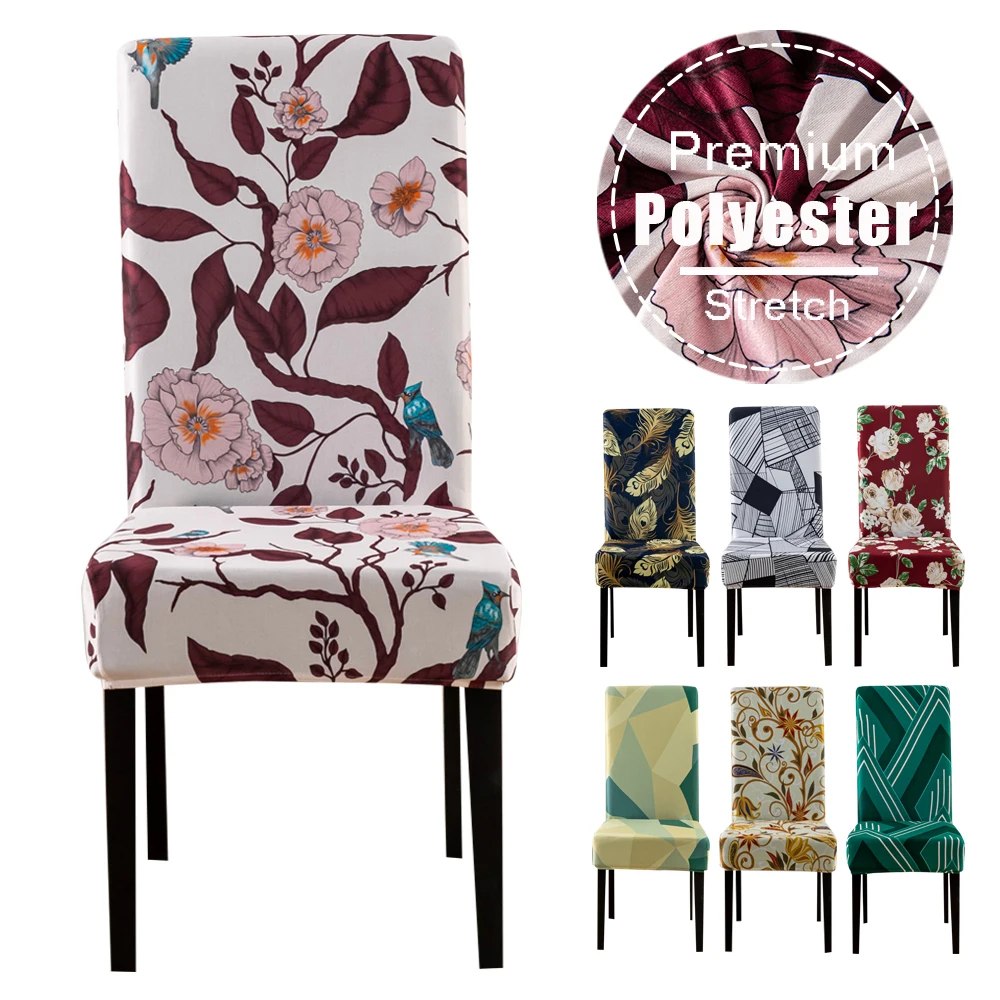 

Flowers Printed Stretch Chair Cover Spandex Elastic Dining Room Chairs Seat Slipcover For Office Kitchen Wedding Banquet Home