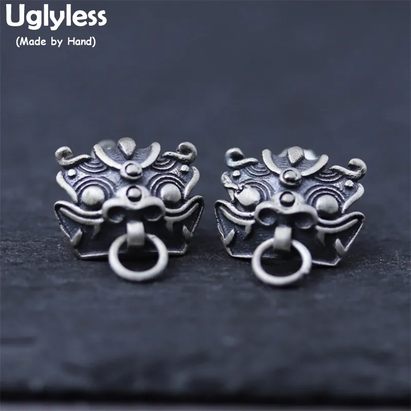 

Uglyless Real 925 Sterling Silver China Ancient Animals Studs Earrings Rings for Women Thai Silver PIXIU Vintage Jewelry Sets