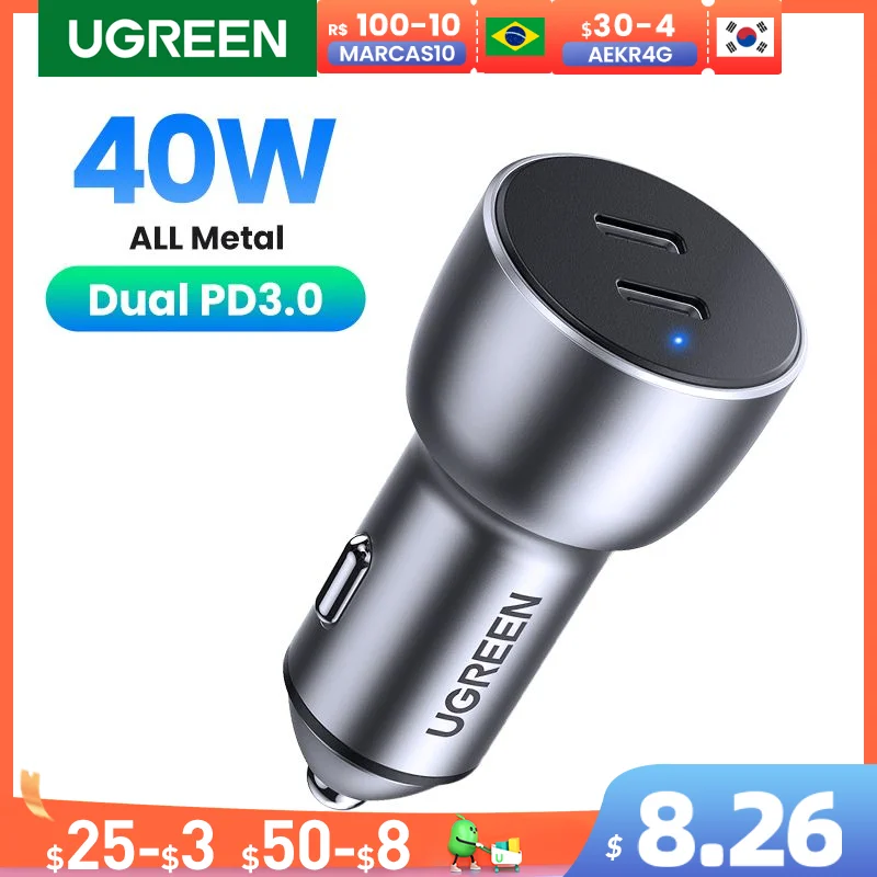 

Ugreen 36W Quick Charge 4.0 3.0 QC USB Car Charger for Xiaomi QC4.0 QC3.0 Type C PD Car Charging for iPhone 14 13 12 PD Charger