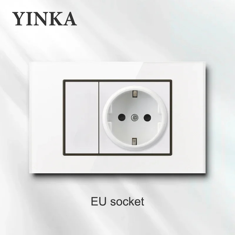 

YINKA белые клавиши фортепиано, универсальный настенный выключатель, панель из закаленного стекла, кнопочный переключатель, светодиодный индикатор AC110V-250V 118 мм * 72 мм