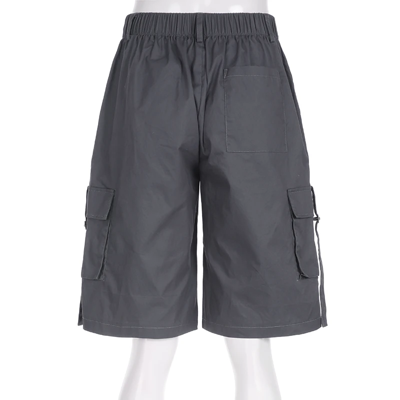 Darlingaga Streetwear Drawstring Solid Low Waist Cargo Shorts Women Pockets Harajuku Gorpcore Short Pants Capris Outfits Korean