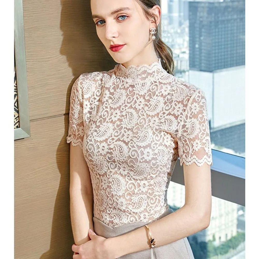

Woman Lace Blouse Autumn Fashion Elegant Designed Lace Long Sleeve Top Mujer Camisetas blusas de mujer blouse women