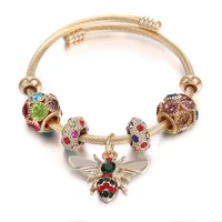 high quality woman brass gold plated enamel cloisonne vintage bee court style hollow out elegant turquoise ladies bracelet
