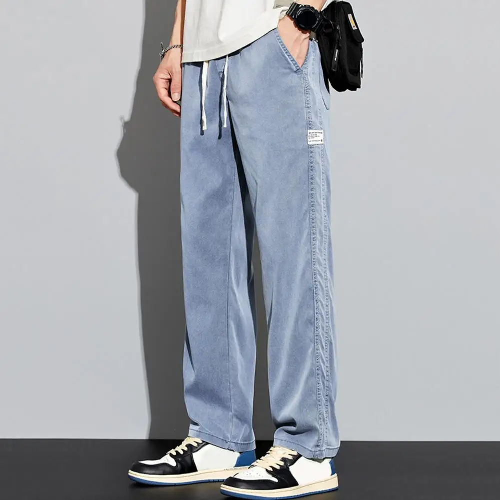 

Fashion Denim Trousers Mid-rise Soft High Street Style Casual Baggy Jeans Anti-pilling Denim Pants Daily Garment
