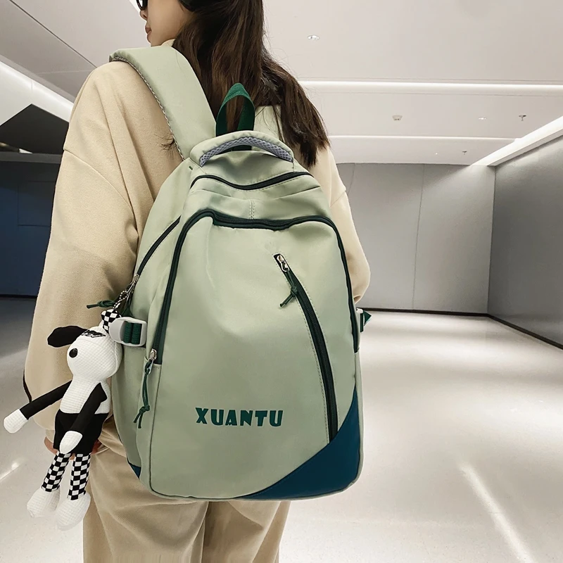 

Est Patchwork Waterproof Nylon Large Unisex School Backpack Women Shoulders Schoolbag Female Letters Bolsa Mochila Girls Bags