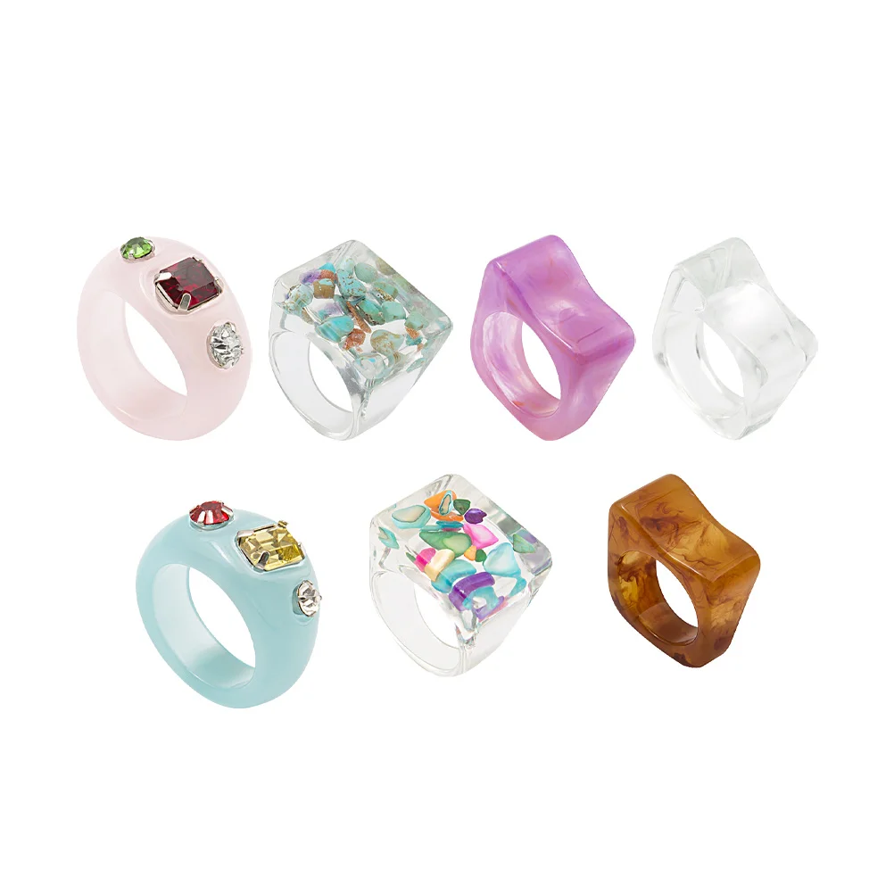

Ring Resin Band Vintage Rings Women Finger Transparent Dome Knuckle Ornament Acrylic Rhinestone Costume Accessory
