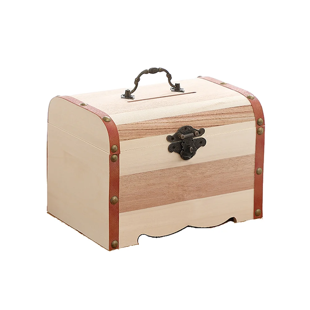 

Box Wooden Bank Money Piggy Treasure Coin Saving Storage Savings Jewelry Wood Organizer Keepsake Pirate Vintage Jar Cash Kids