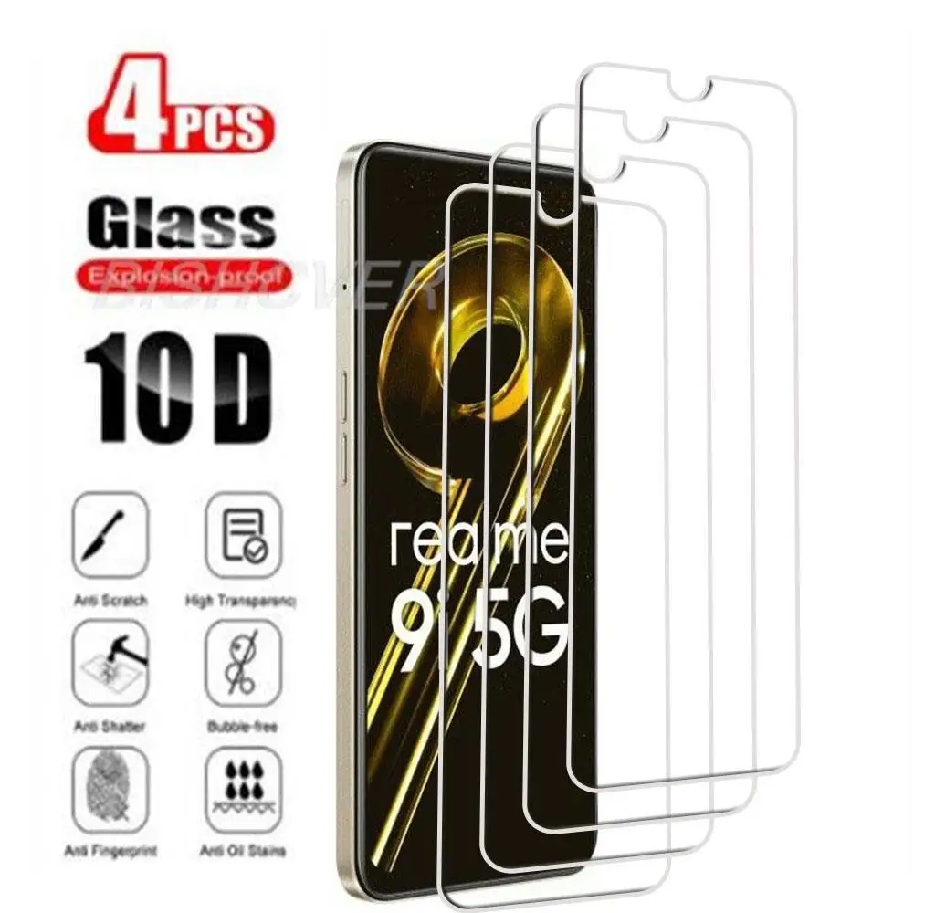 

4 шт. закаленное стекло для Realme 10 5G RMX3615 6,6 "Realme 9i 9 i 5G RMX3612, защита экрана, зеркальная пленка 9H