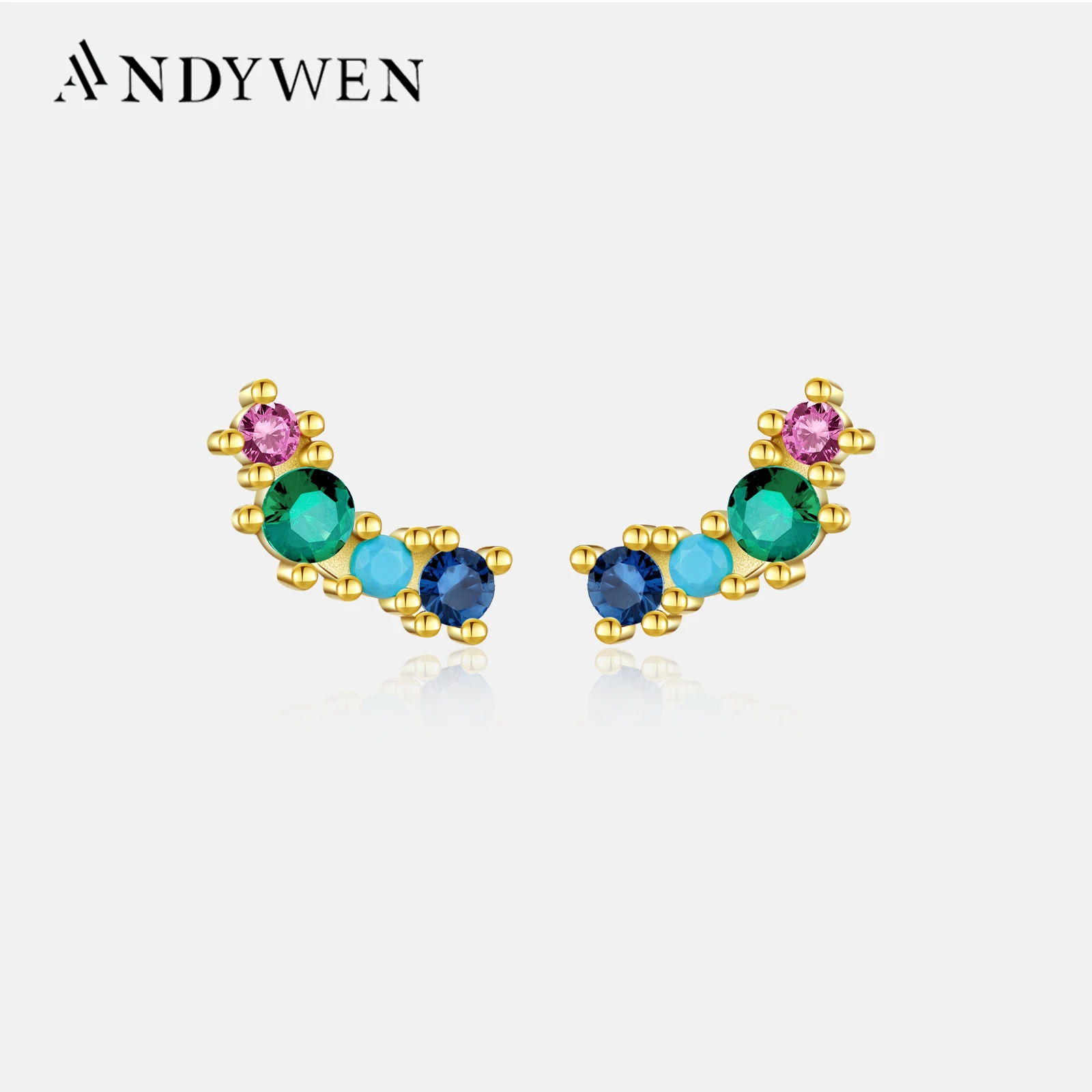 ANDYWEN Серьги-гвоздики Из Стерлингового Серебра 925 Пробы С Позолотой Серьги-клипсы