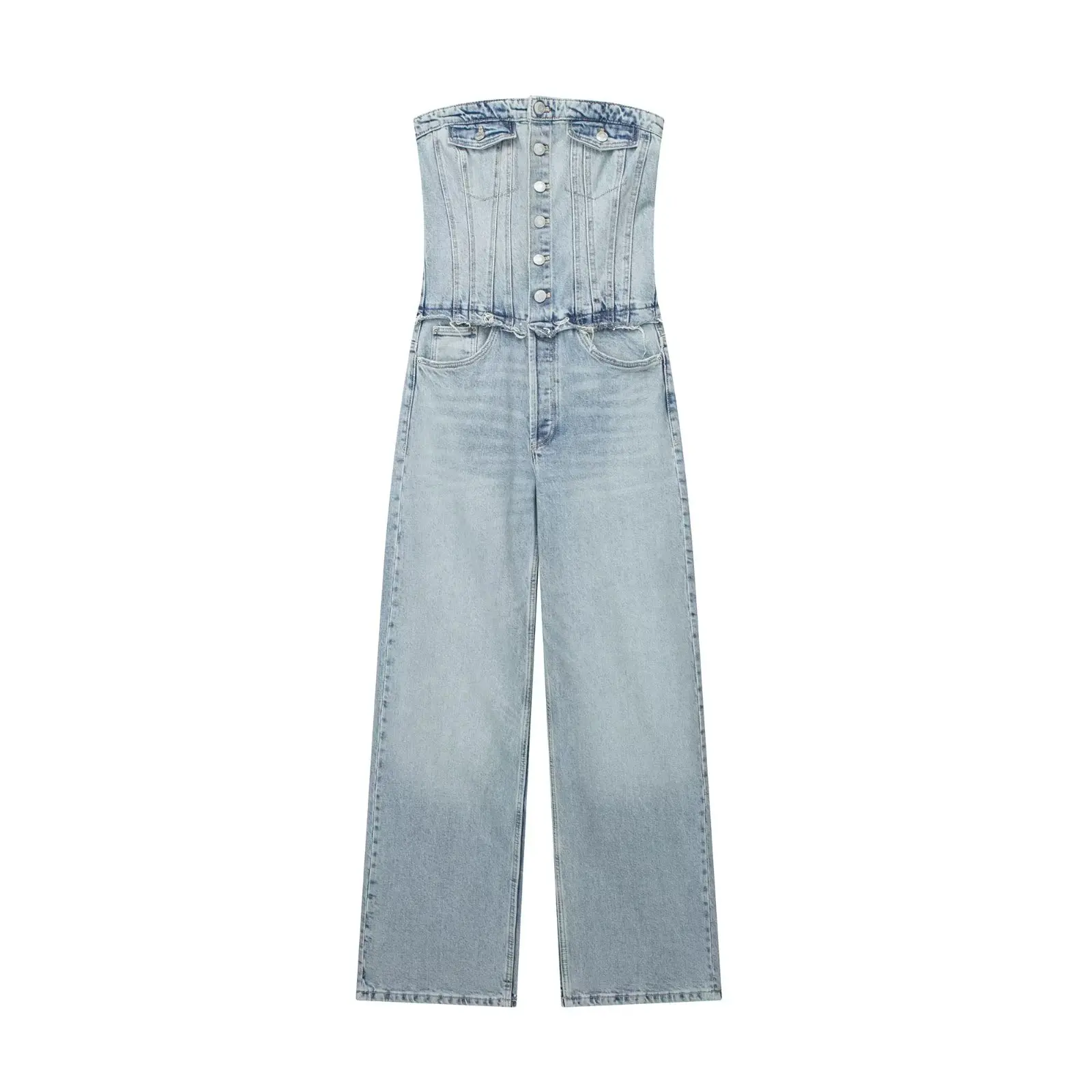 

Women 2023 New Chic Fashion Cowboy With Tube Top Jumpsuits Vintage Backless Elastic Force Female Playsuits Mujer
