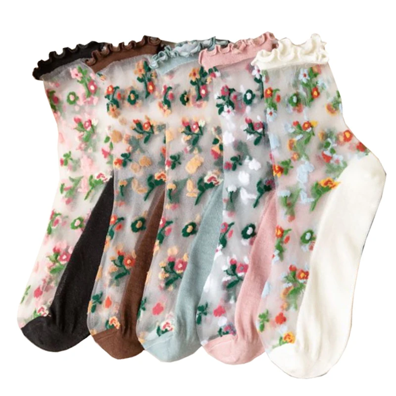 

Носки женские прозрачные с цветочным принтом, 3 пары