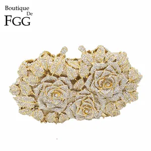 Boutique De FGG элегантный клатч с цветком и кристаллами женские вечерние сумки Свадебные Сумки для невесты вечерние сумки со стразами
