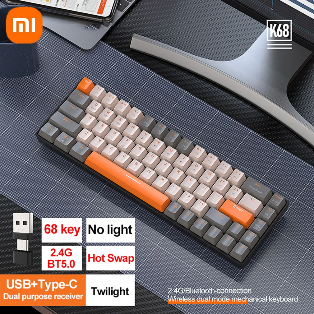 

Xiaomi Bluetooth-Compatible Wireless Mechanical Keyboard 68 Keys Hotswap 2.4G/BT5.0 Dual-mode Mini Mechanical Gaming Keyboards
