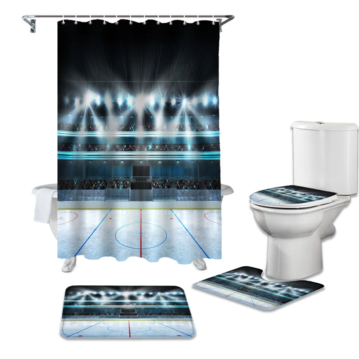 

Набор занавесок для душа с хоккеем на льду, игровое поле, ковер, крышка для унитаза, коврик для ванной, для дома