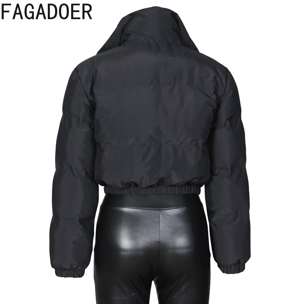 FAGADOER 2022 Winter Fashion Solid Color Zip Up Cropped Bubble Coat Women Casual Outwear Female Patchwork Short Jacket Clothing
