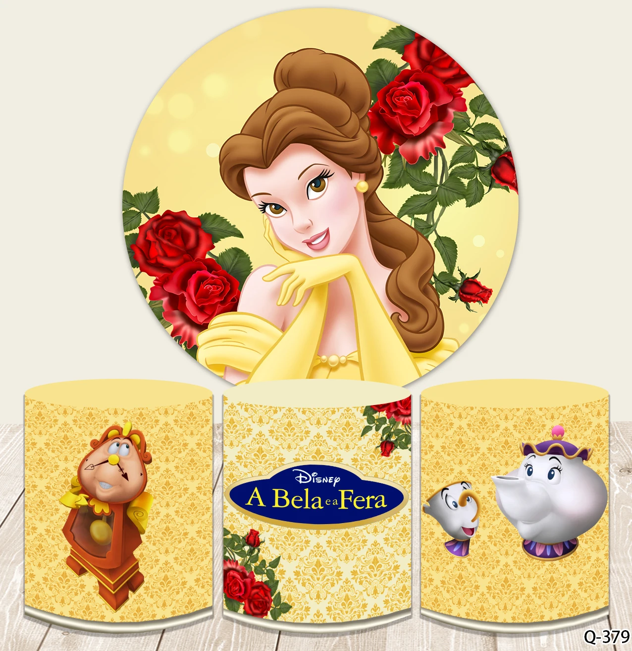 

Disney Beauty and The Beast Circle Round Backdrop Princess Girls Happy Birthday Party Cylinder Background Booths Studio Props