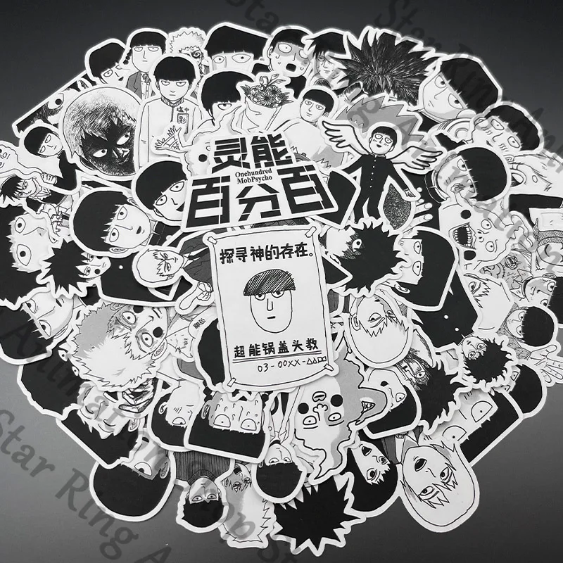 Фото 60 наклеек Mobu Saiko Hyaku Mob Psycho 100 Kageyama Shigeo Манга наклейки «сделай сам» черно-белые стили без дубликатов образца №3