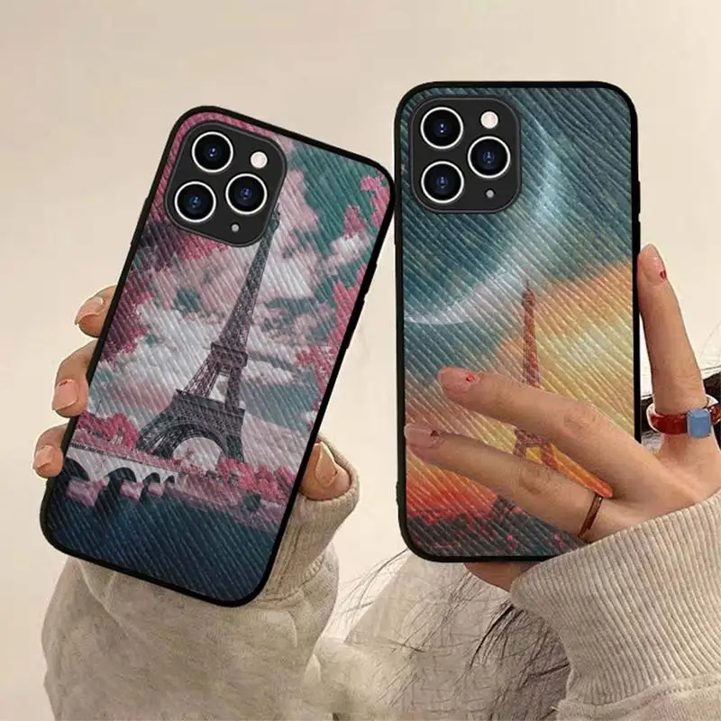 

LVTLV Paris Eiffel Tower Phone Case Hard Leather Case for iPhone 11 12 13 Mini Pro Max 8 7 Plus SE 2020 X XR XS Coque