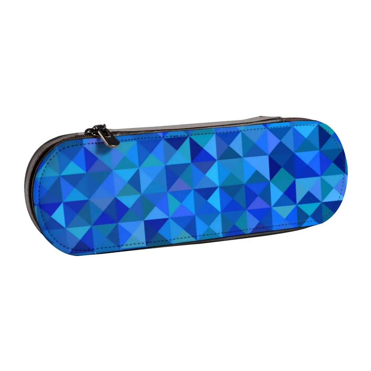 

Blue Geo Print Pencil Case Abstract Triangle Elementary School For Teens Leather Pencil Box Fashion Quality Pen Organizer