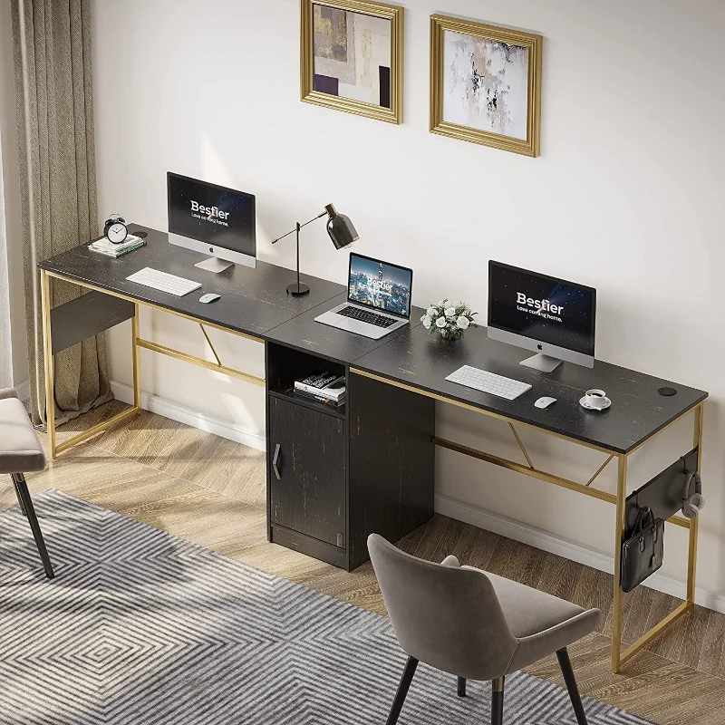 

Bestier 95.2 Inches L-Shaped Computer Desk with Storage Cabinet Corner Desk Home Office Desk computer desk