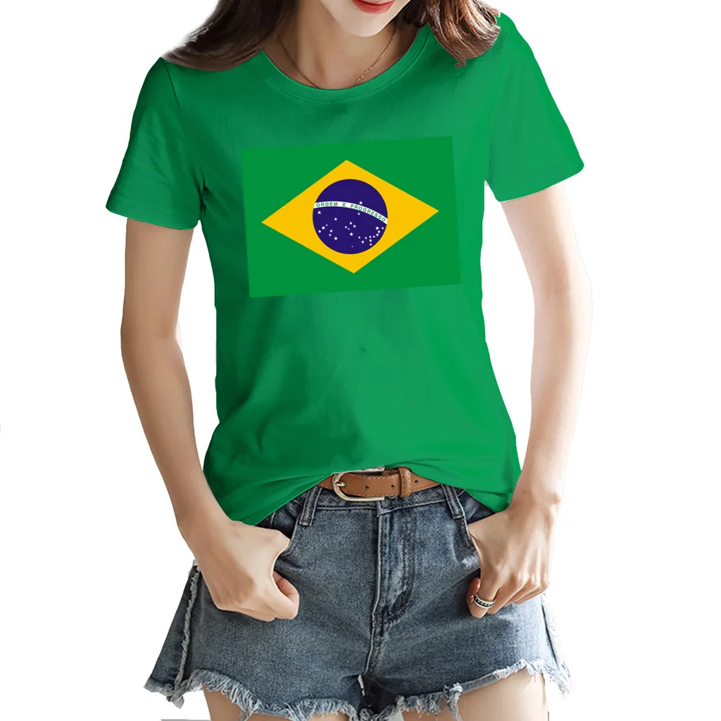 

Women's T-shirt Brazil flag Funny Round neck Graphic Harajuku The Irish green Tops Tees European Size