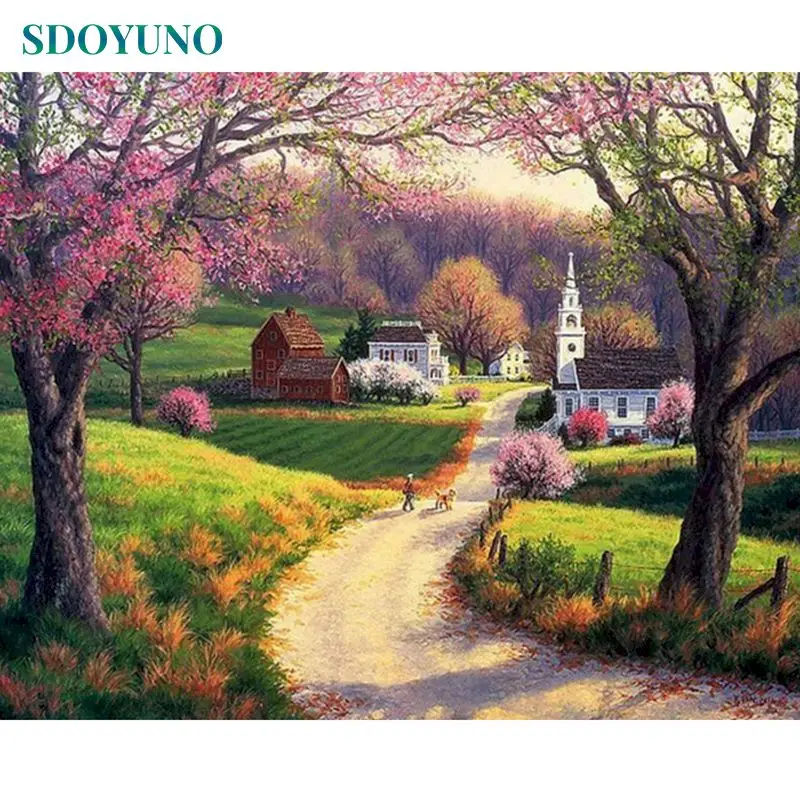 

SDOYUNO Acrylic Paint By Number Village Drawing On Canvas HandPainted Painting Art Gift DIY Pictures By Number Kits Home Decor