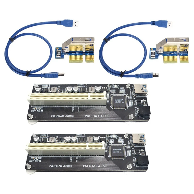 

2 Pcs PCI E PCI-E PCI Express X1 to PCI Riser Card Bus Card High Efficiency Adapter Converter USB 3.0 Cable for Desktop