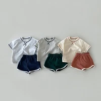 2022 summer new baby short sleeve clothes set boys girls solid t shirts shorts 2pcs suit cotton kids toddler casual outfits