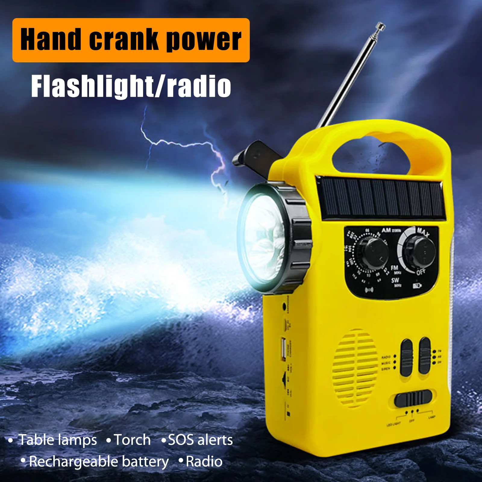 

USB Camping AM/FM Radios Power Bank Solar Hand Crank Radio with Flashlight SOS Alarm 4000mAh Battery TF Card Playback