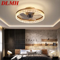dlmh modern ceiling fan light creative aluminum lamp remote control led dimming crystal decor for home dining room bedroom