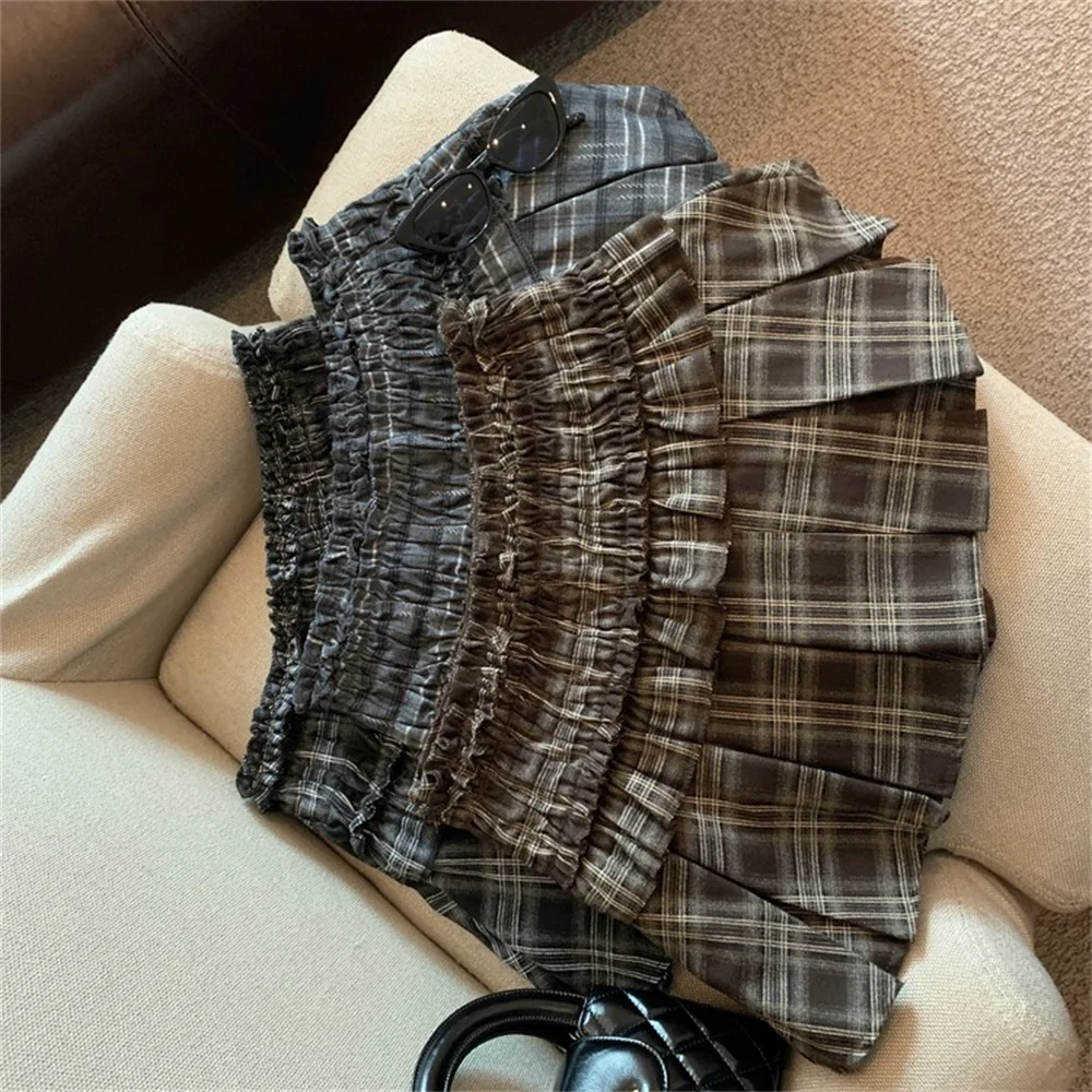 Женская мини-юбка с оборками клетчатая супер короткая юбка высокой талией в