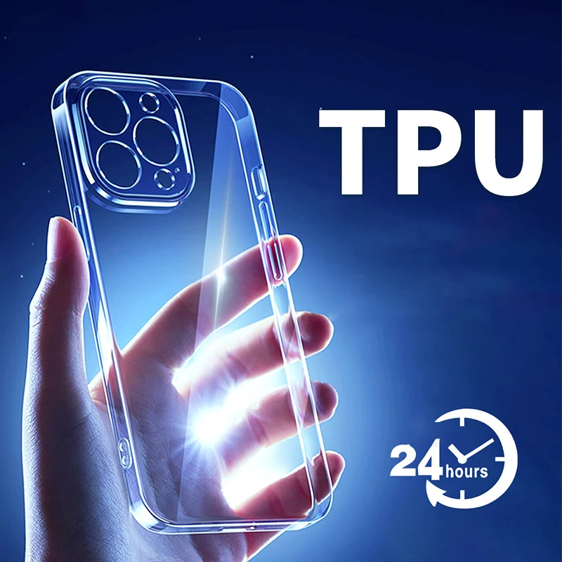 Прозрачный мягкий чехол из ТПУ для телефона iPhone 15 14 13 12 11 Pro Max, Противоударная защита объектива, задняя крышка для iPhone XR XS Max 7 8, чехол